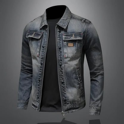 Men's Slim Fit Distressed Denim Jacket - VibreMode