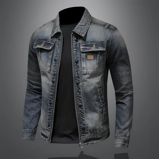 Men's Slim Fit Distressed Denim Jacket - VibreMode