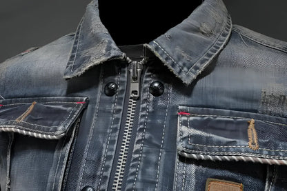 Men's Slim Fit Distressed Denim Jacket