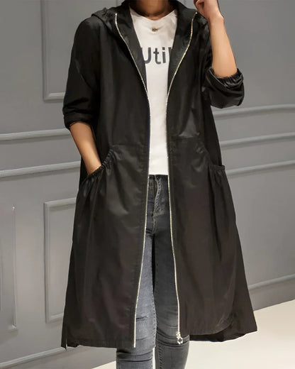 Women's Waterproof Hooded Trench Coat Beige Lightweight