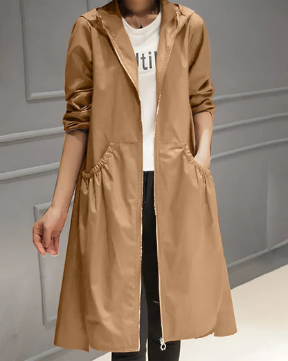 Women's Waterproof Hooded Trench Coat Beige Lightweight