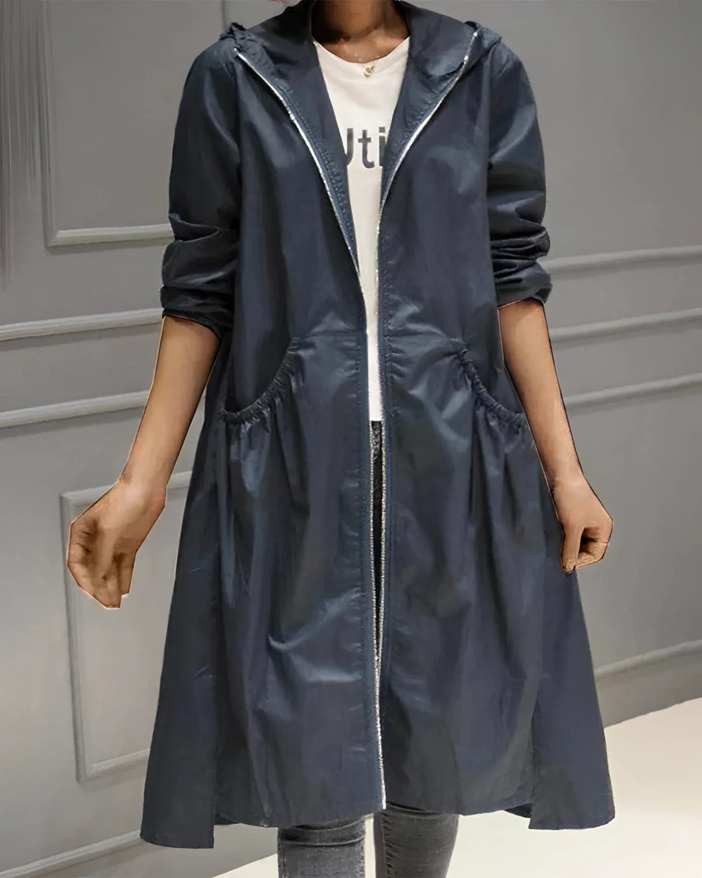 Women's Waterproof Hooded Trench Coat Beige Lightweight