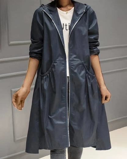 Women's Waterproof Hooded Trench Coat Beige Lightweight