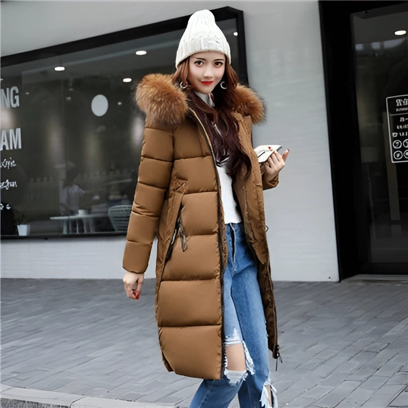Women's Black Puffer Coat Faux Fur Hood Insulated