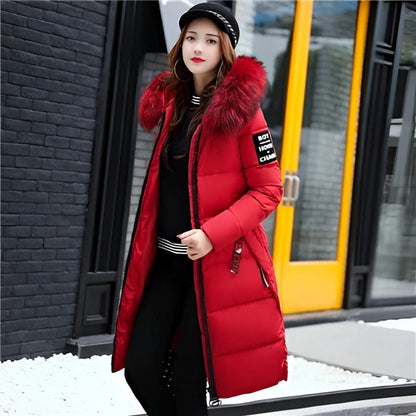 Women's Black Puffer Coat Faux Fur Hood Insulated