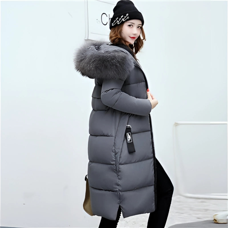 Women's Black Puffer Coat Faux Fur Hood Insulated