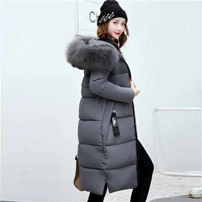 Women's Black Puffer Coat Faux Fur Hood Insulated