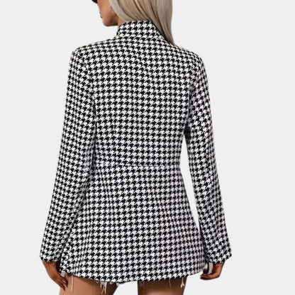 Women's Houndstooth Blazer Black White - VibreMode