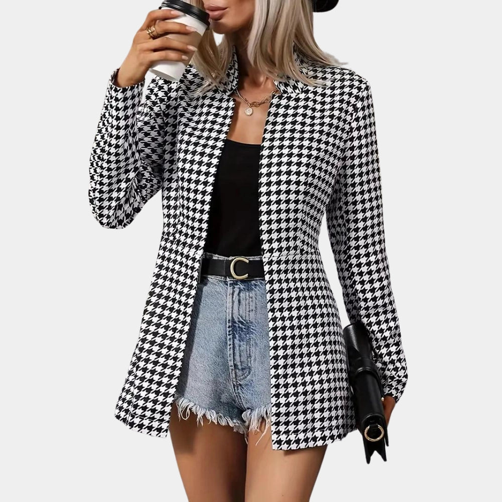 Women's Houndstooth Blazer Black White