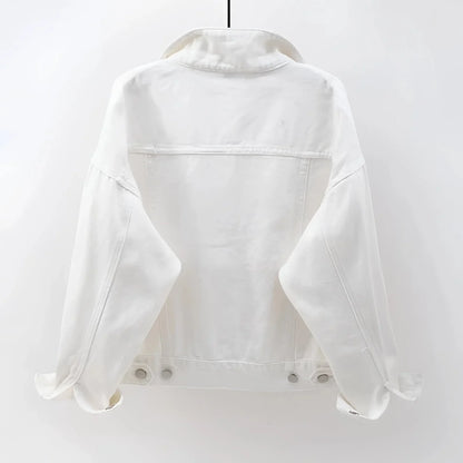 Women's White Denim Jacket Lightweight Casual - VibreMode