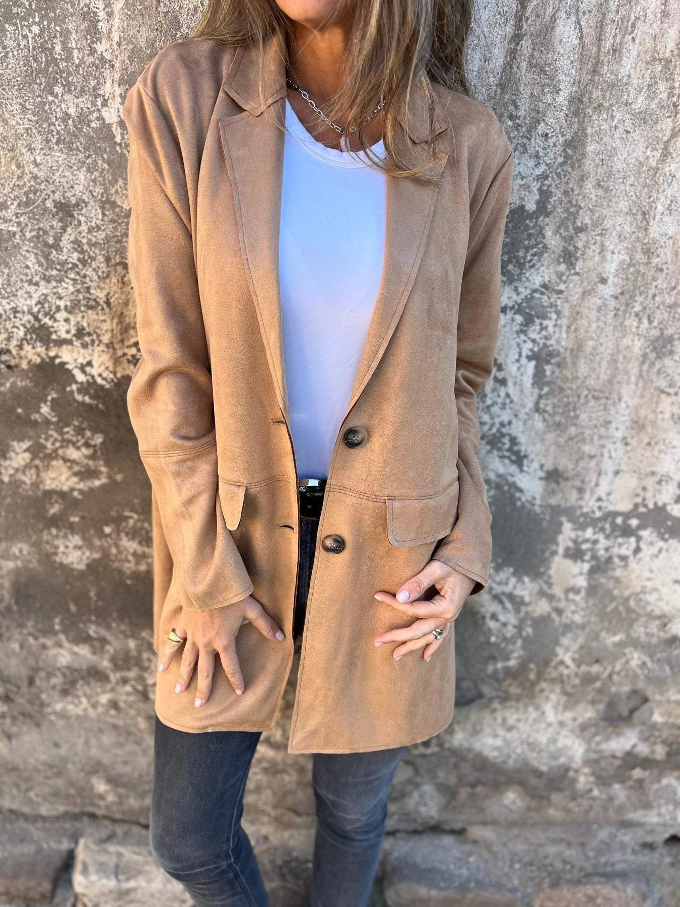 Women's Suede Blazer Tan Lightweight - VibreMode