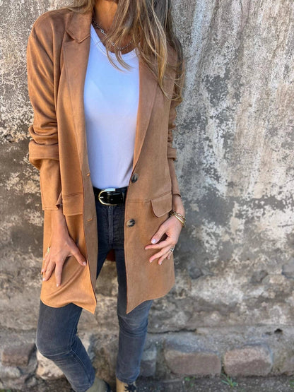 Women's Suede Blazer Tan Lightweight
