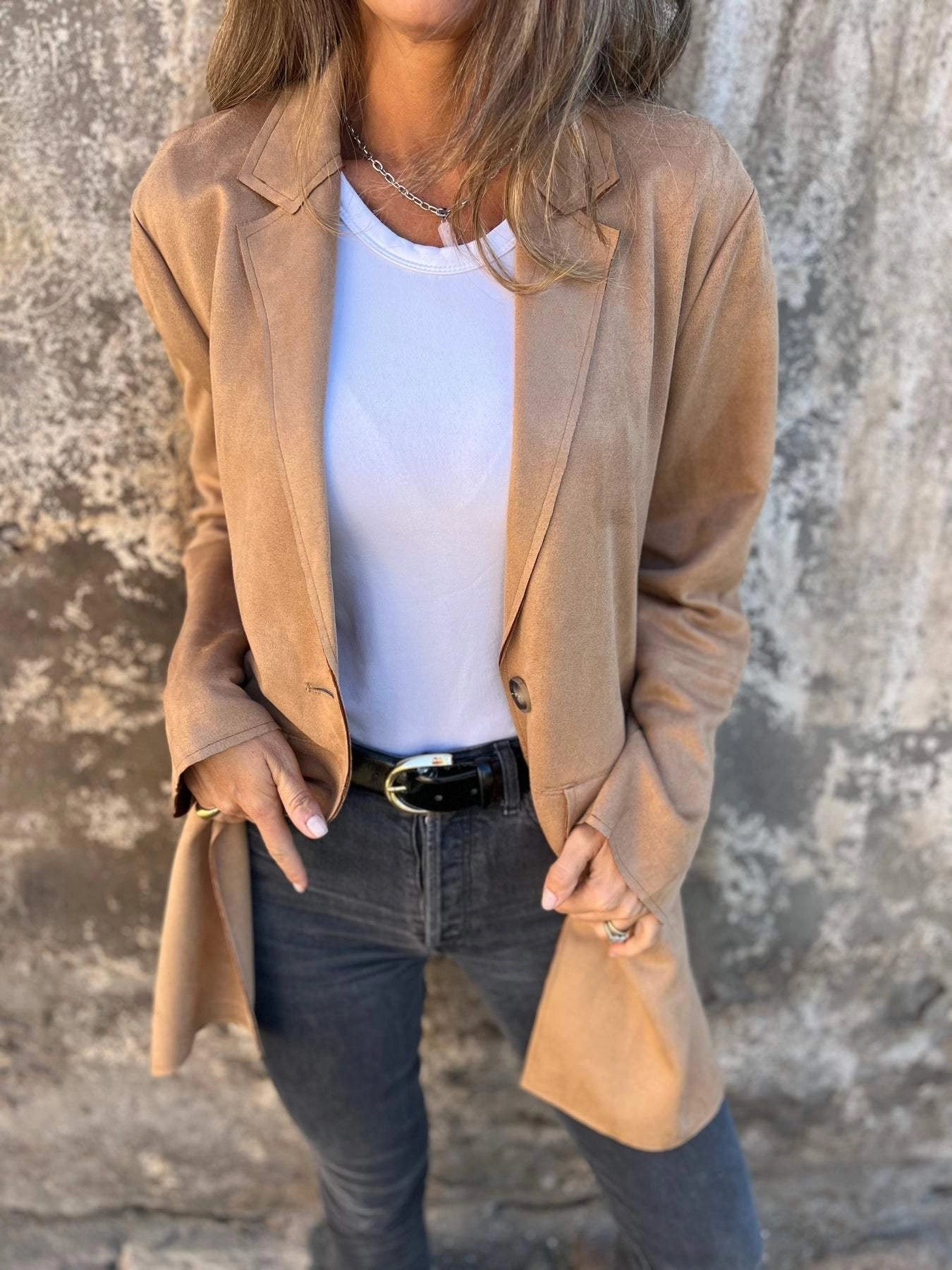 Women's Suede Blazer Tan Lightweight