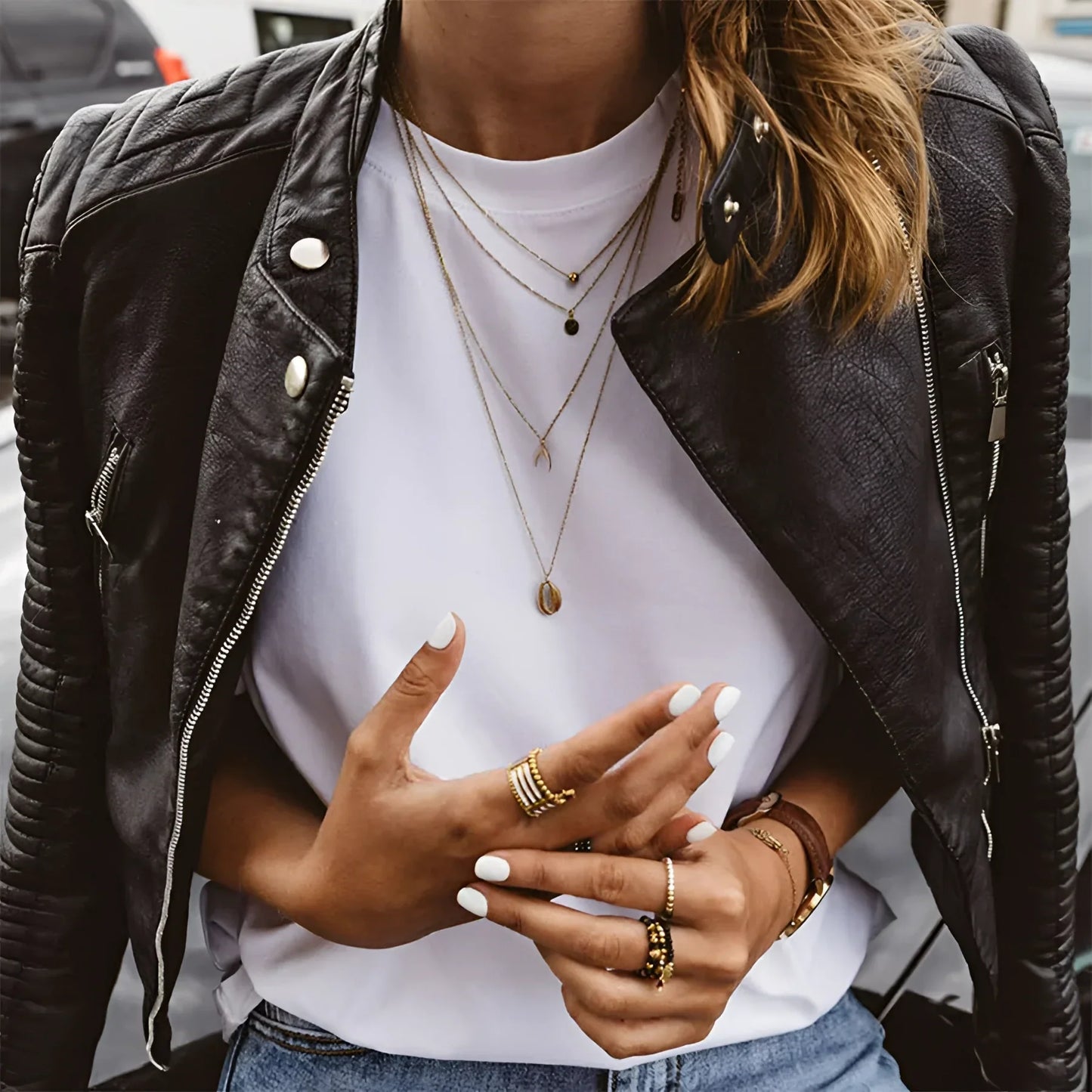 Women's Leather Biker Jacket Black - VibreMode