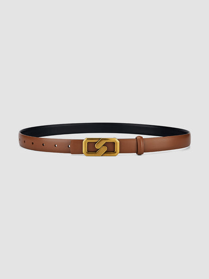 Women's Leather Belt Geometric Buckle Modern Black