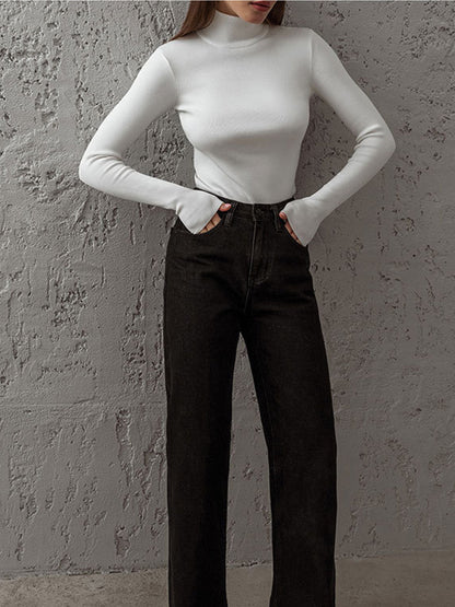 Women's Long Sleeve Turtleneck Sweater Ribbed Knit