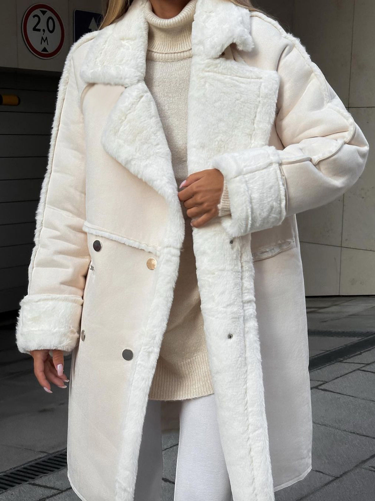 Women's Plus Size Winter Coat Fur Lapel Collar Snap Front Black - VibreMode