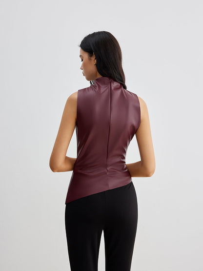 Women's Sleeveless High Neck Draped Design Gathered Waist