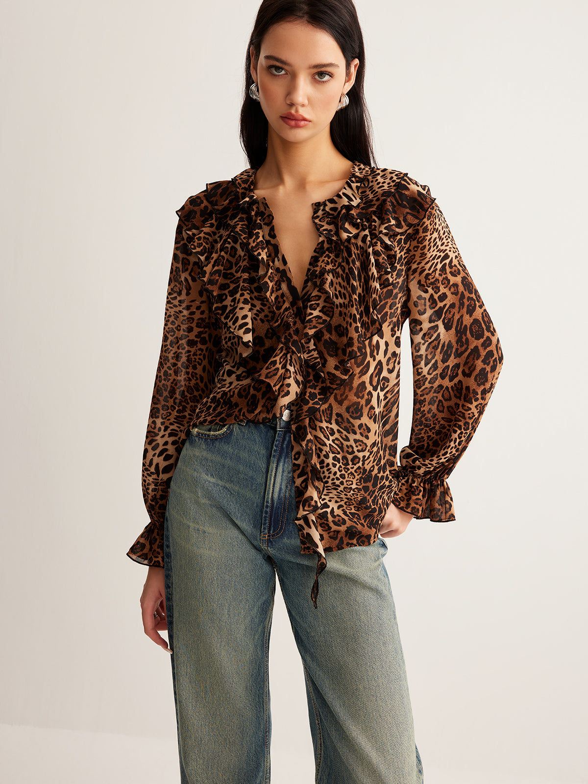 Chic Ladies Floral V Neck Top