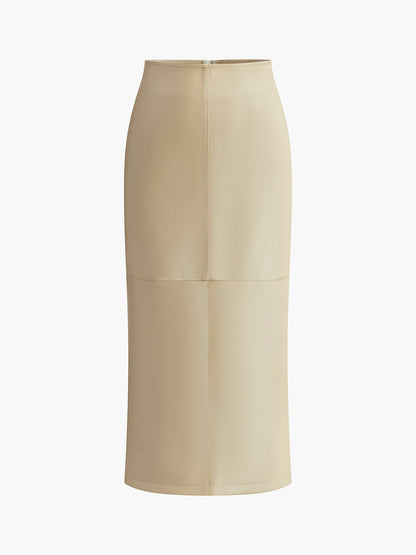 Women's High Waist Midi Skirt Back Zip Black