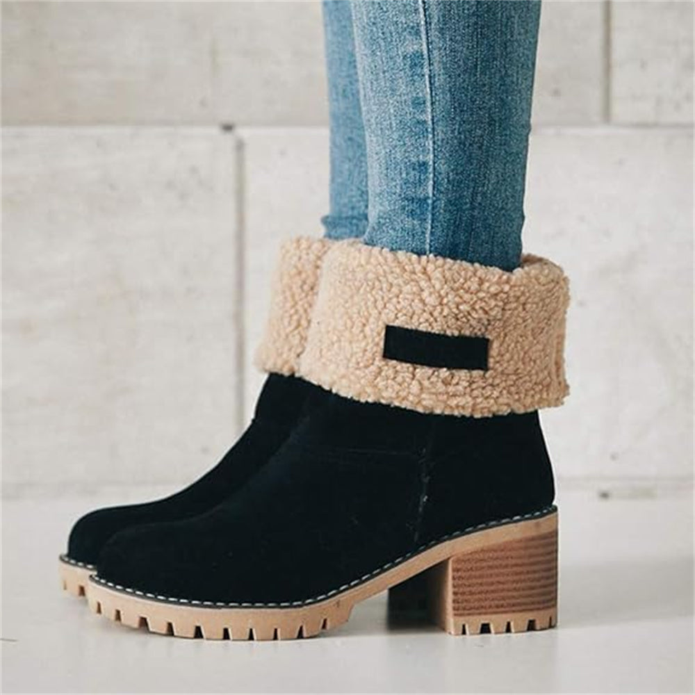 Women's Ankle Boots Rolled Collar Block Heel
