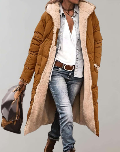 Women's Full-Length Puffer Coat Quilted Hooded Relaxed Fit - VibreMode