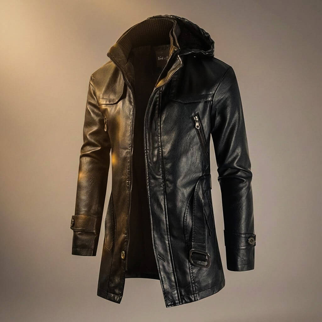 Classic Biker Leather Hoodie Jacket