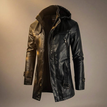 Classic Biker Leather Hoodie Jacket