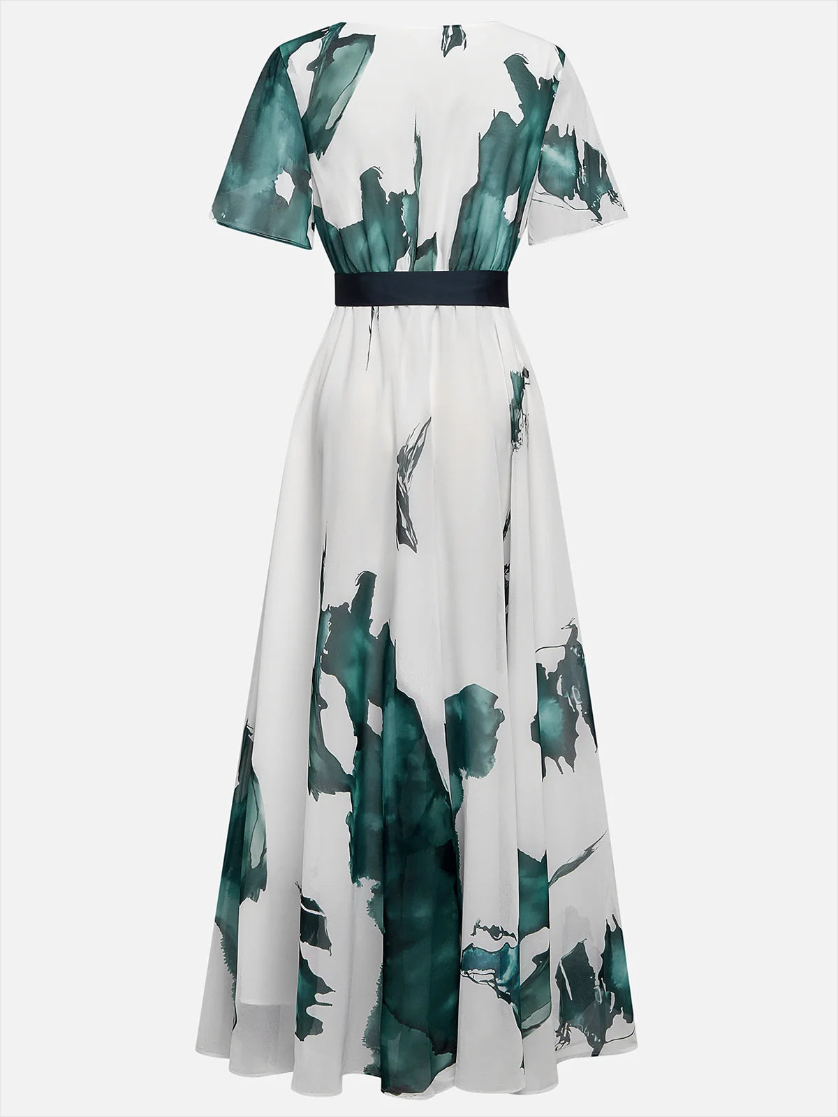 Women's Chiffon Maxi Dress Belted Waist Full Skirt