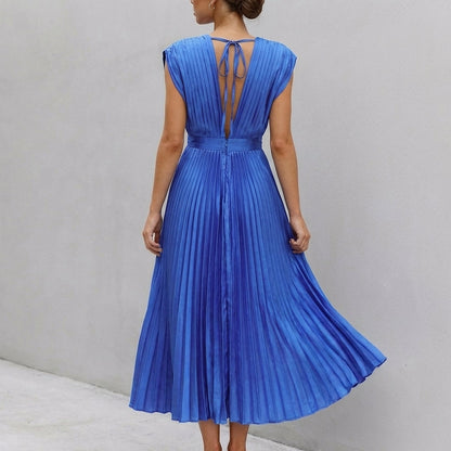Women's Midi Dress Draped Bodice Defined Waist