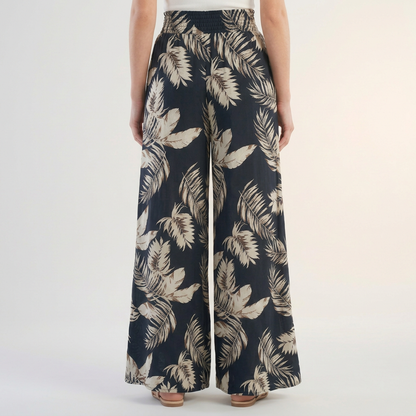 Women's Tropical Print Palazzo Pants Ruched Waist