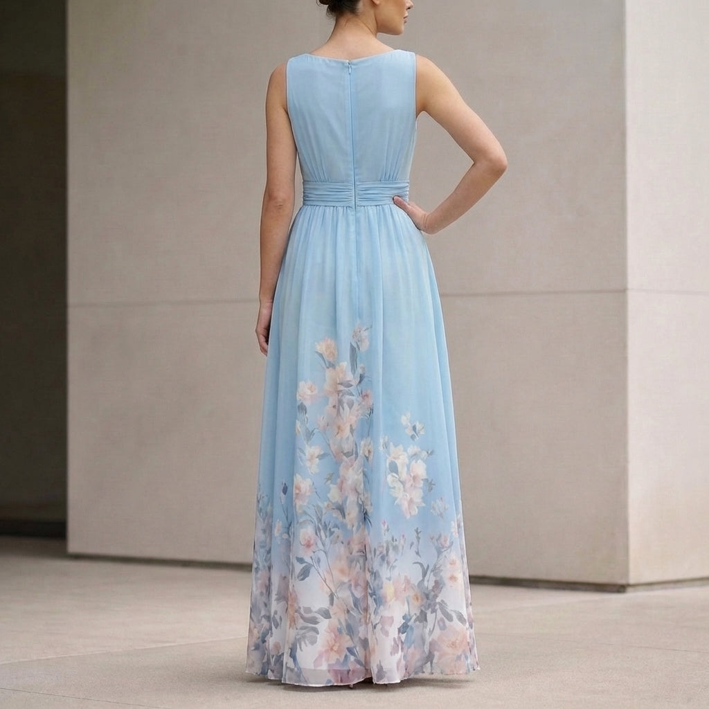 Women's Chiffon Maxi Dress V-Neck Floral