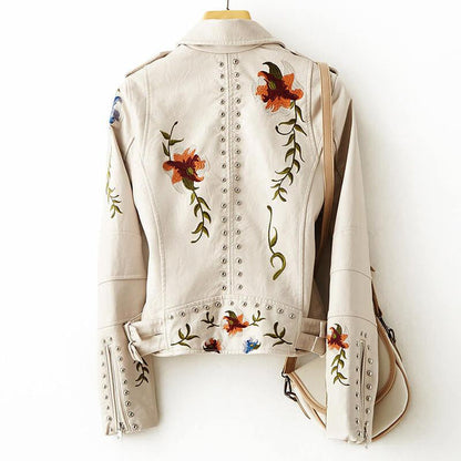 Vintage Floral Biker Leather Jacket