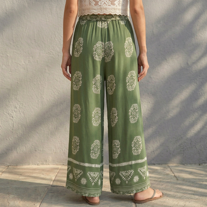 Women's Wide Leg Floral Pants Ankle Length