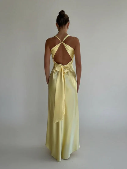 Women's A-Line Midi Dress Backless Design