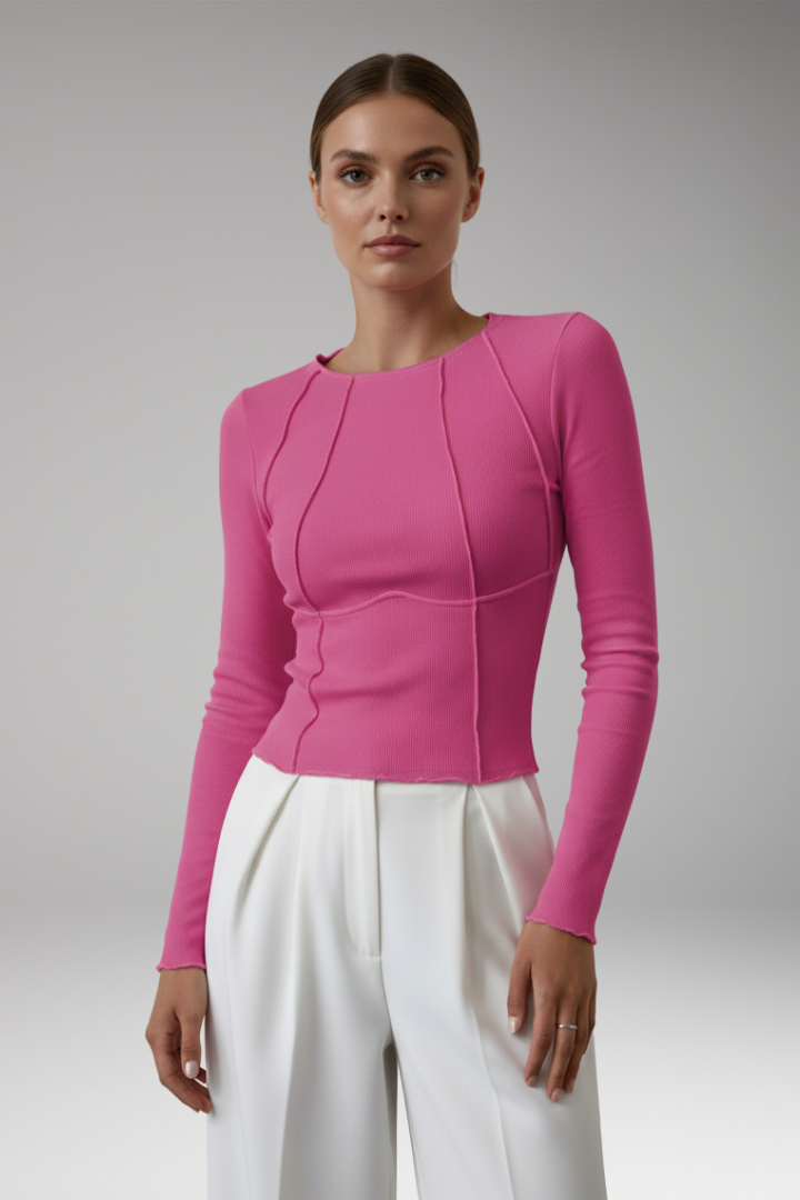 Women's Long Sleeve Ribbed with Piping