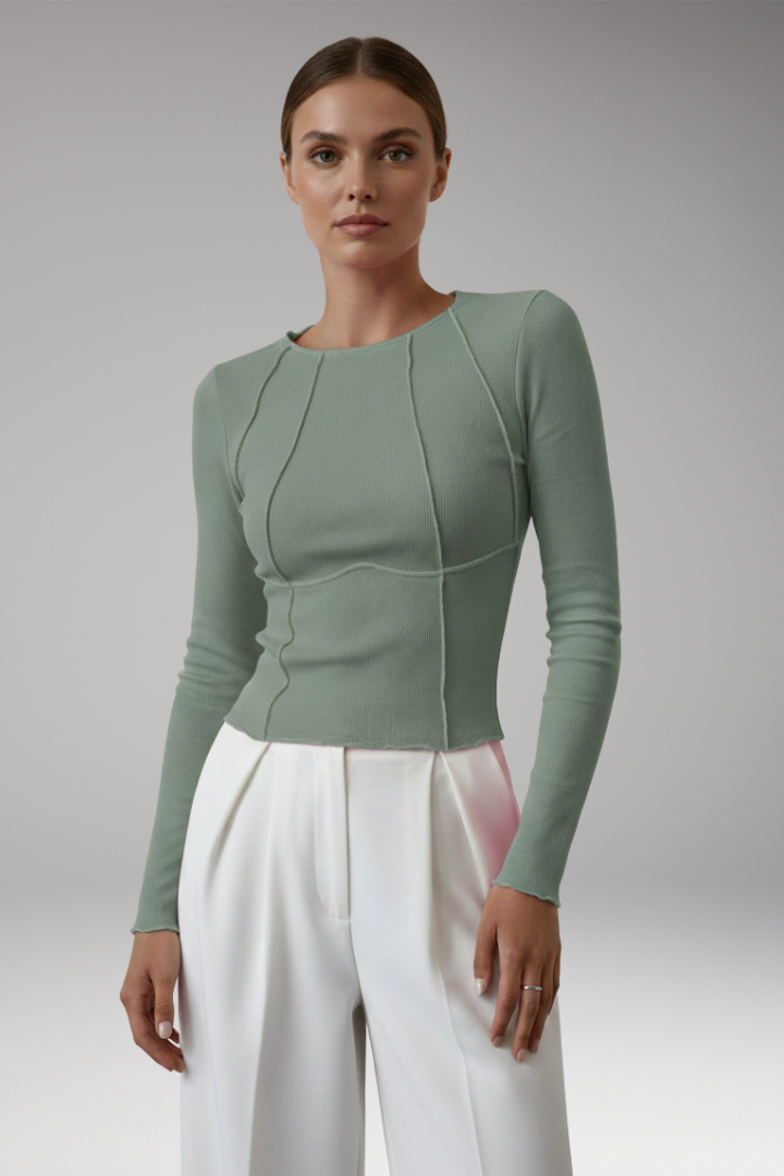 Women's Long Sleeve Ribbed with Piping