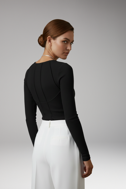 Women's Long Sleeve Ribbed with Piping
