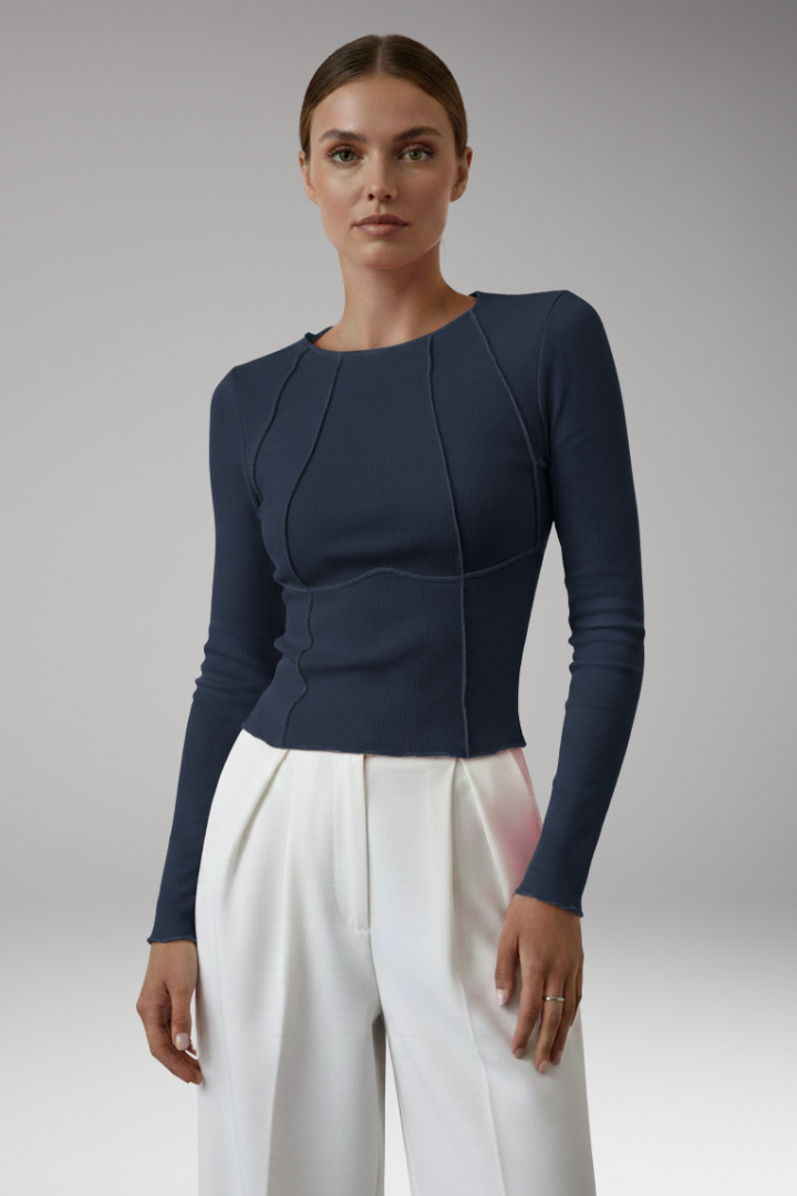 Women's Long Sleeve Ribbed with Piping