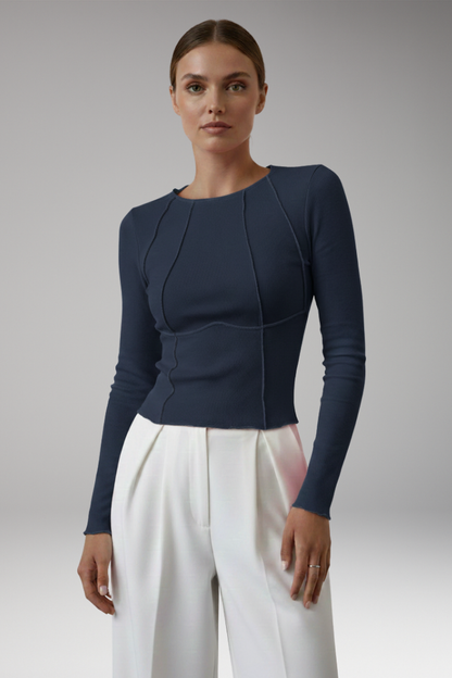 Women's Long Sleeve Ribbed with Piping