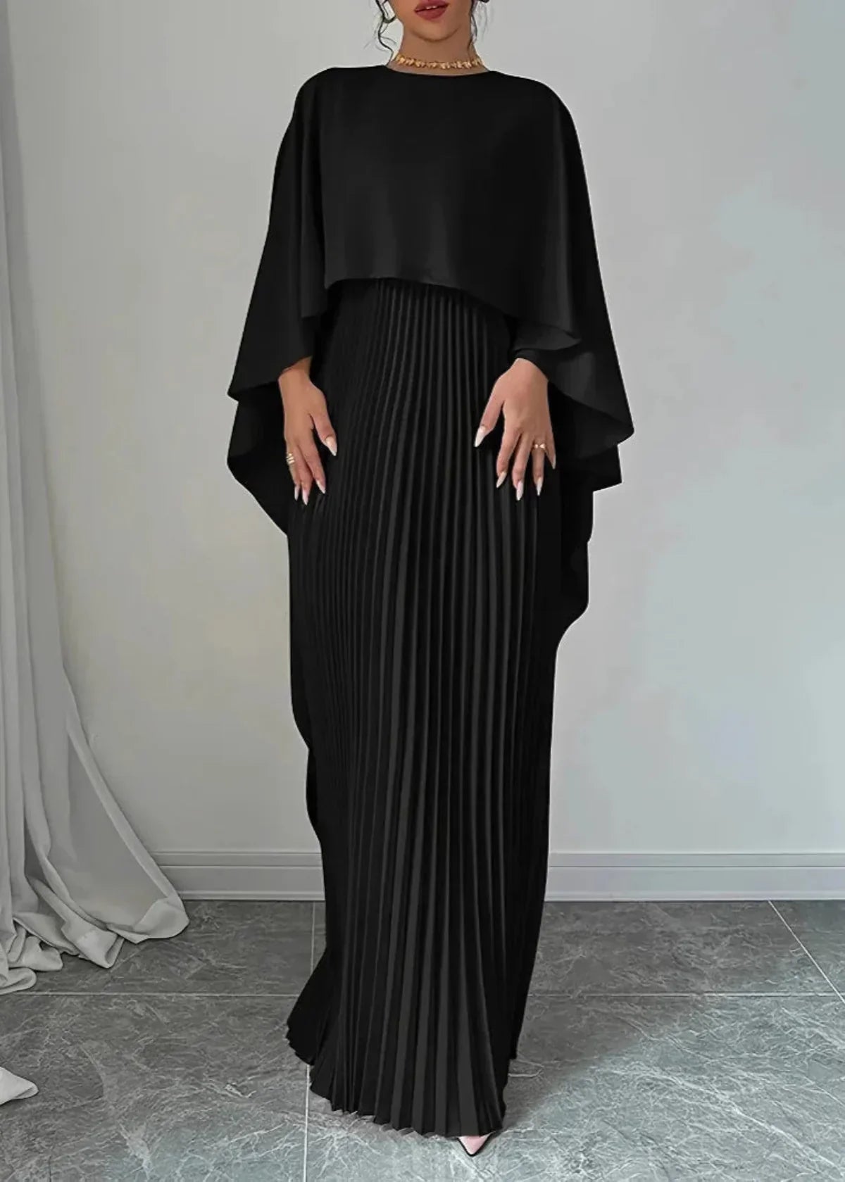 Elegant Flowy Cape Maxi Dress for Women
