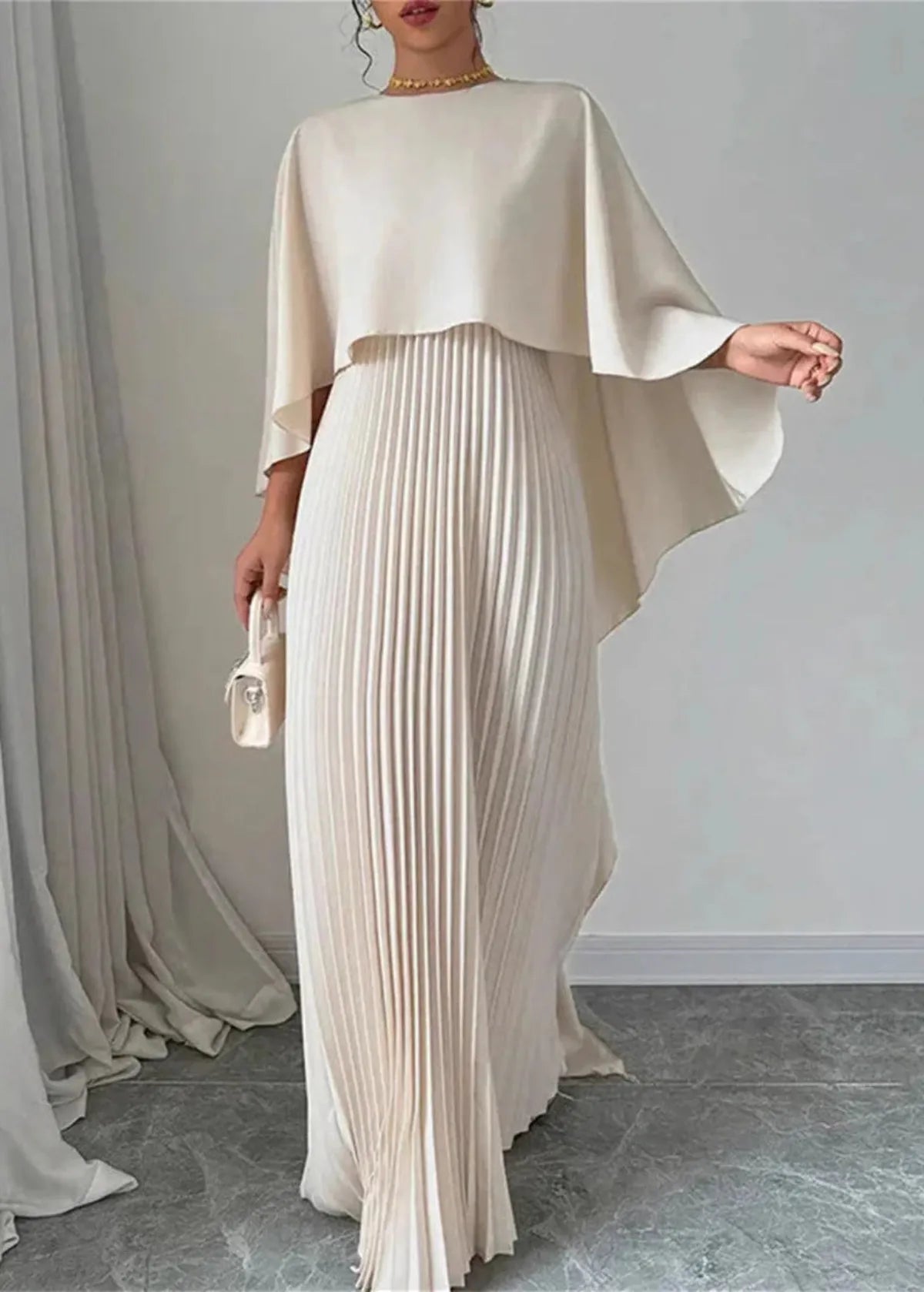 Elegant Flowy Cape Maxi Dress for Women - VibreMode