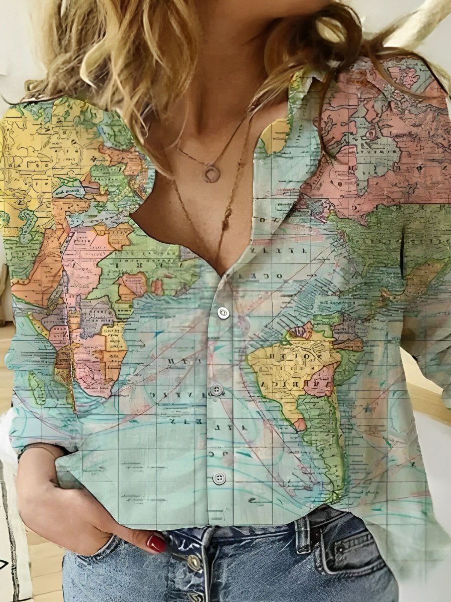 Women's World Map Printed Shirt