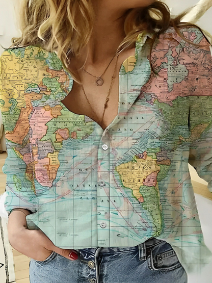 Women's World Map Printed Shirt