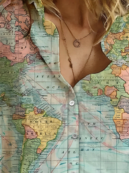 Women's World Map Printed Shirt