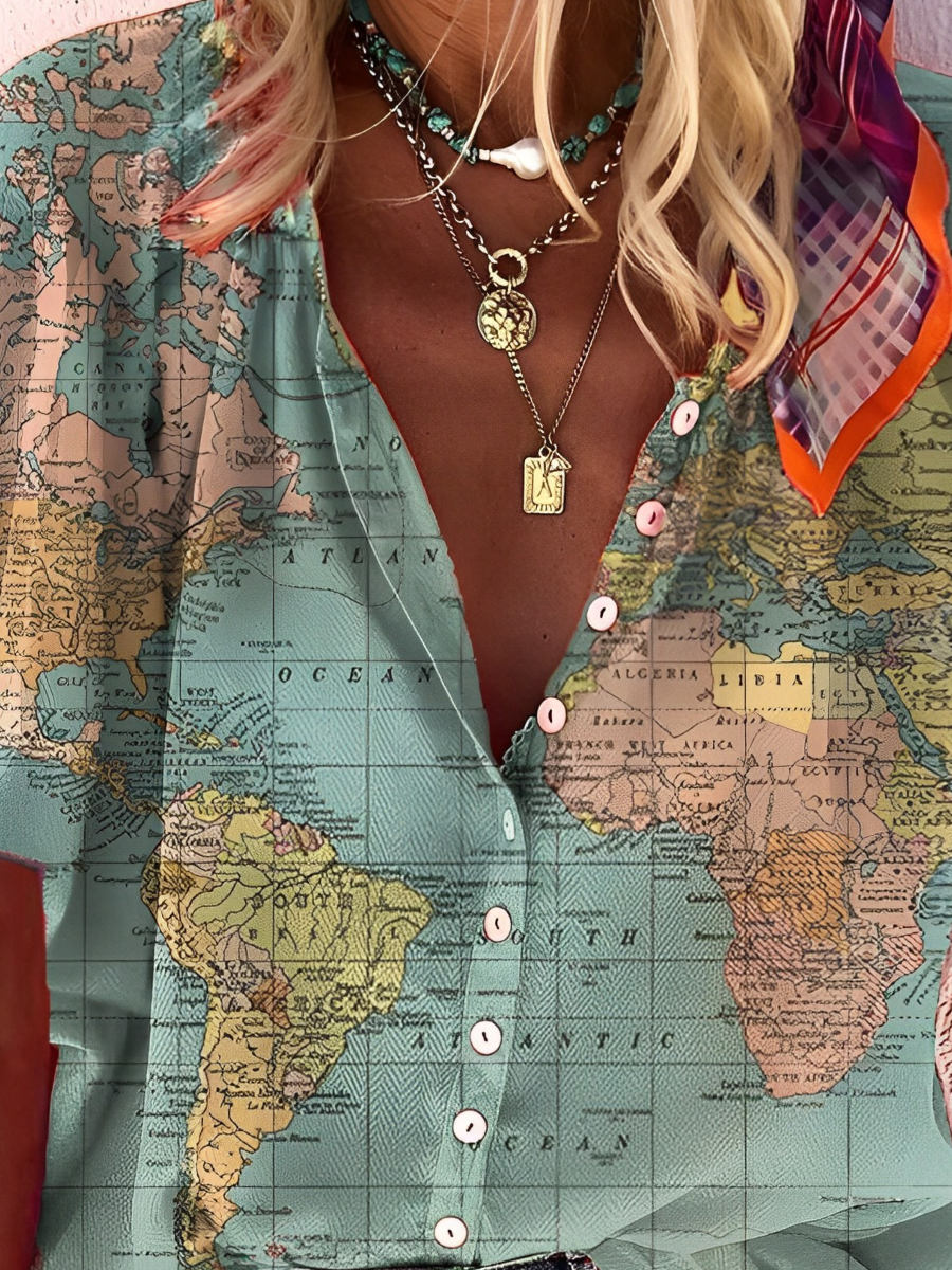 Women's World Map Printed Shirt