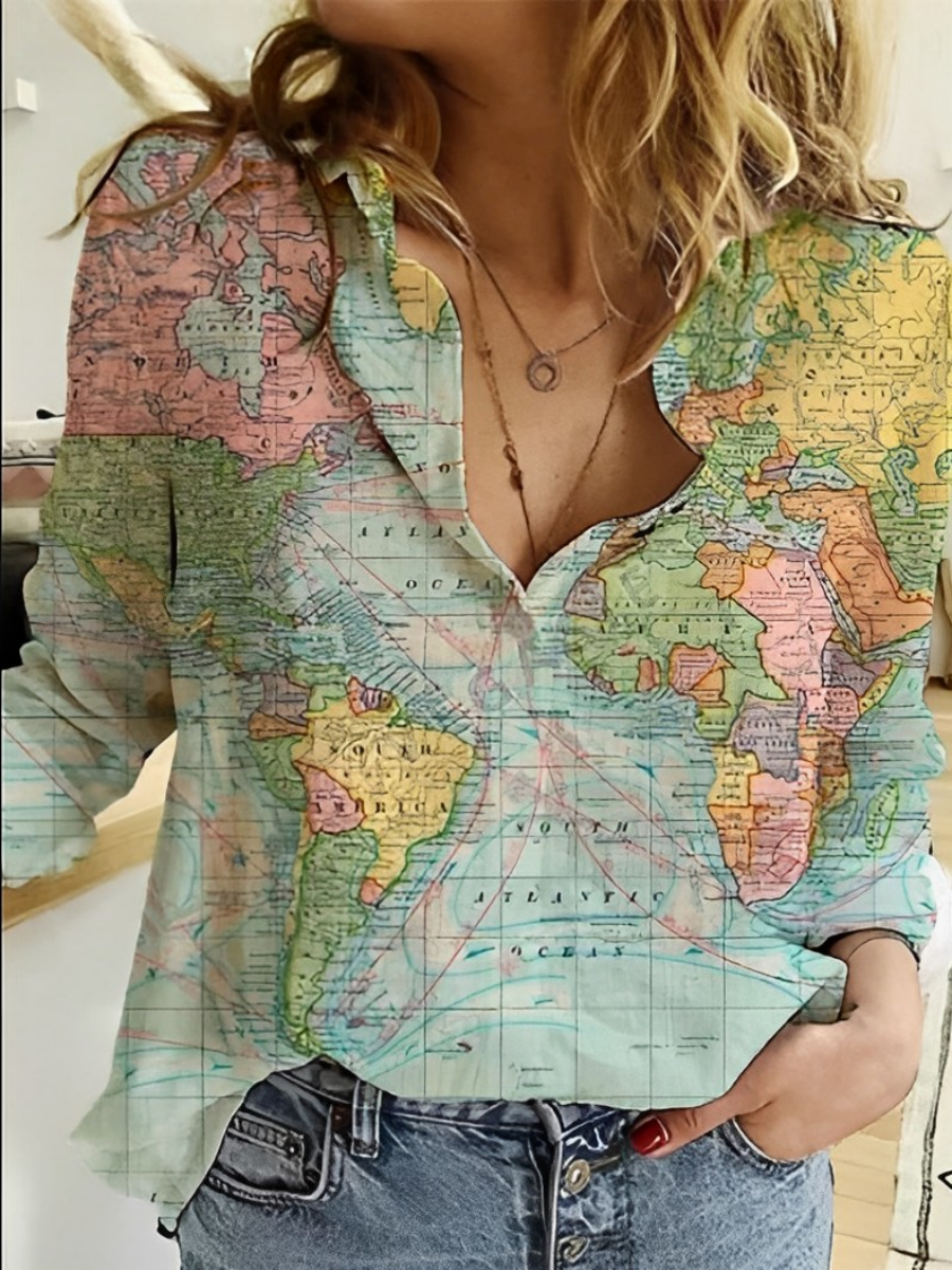 Women's World Map Printed Shirt - VibreMode
