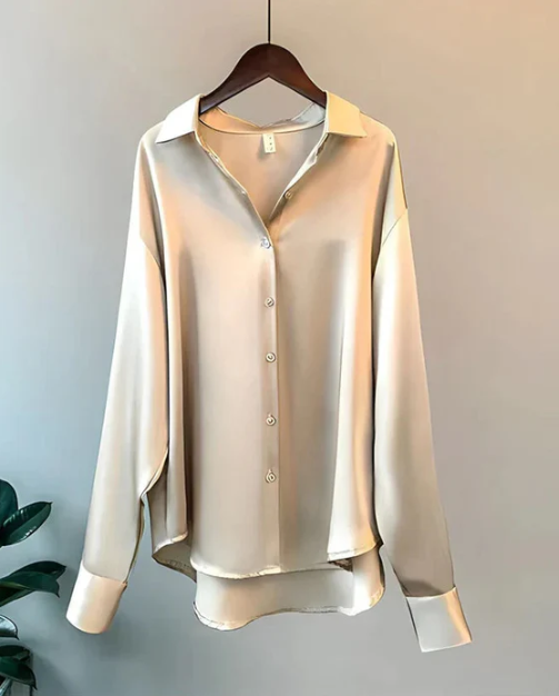 Elegant Ladies Silk Front Button Blouse Top