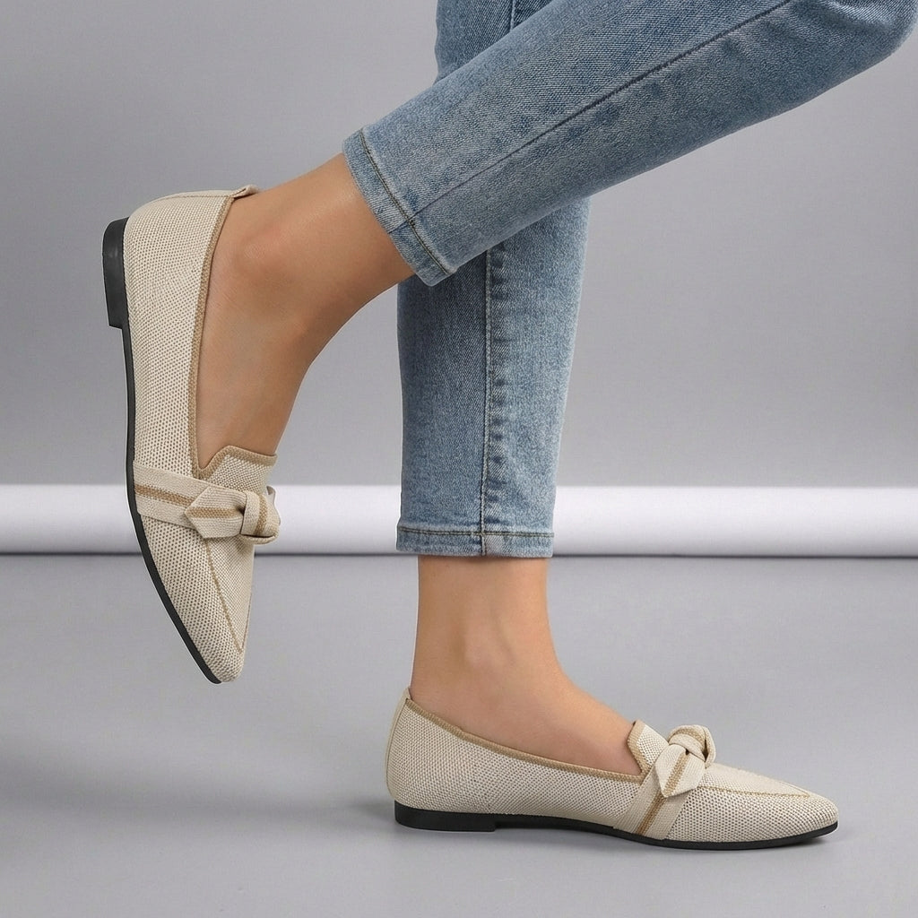 Women's Knitted Slip-On Loafers Pointed Toe Brown - VibreMode