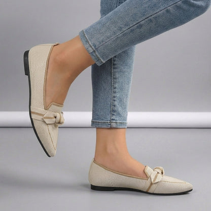 Women's Knitted Slip-On Loafers Pointed Toe Brown - VibreMode